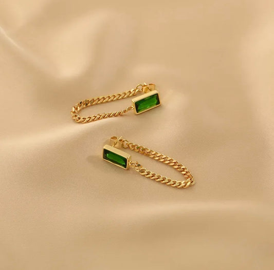 Emerald Green Chain Stud Earrings