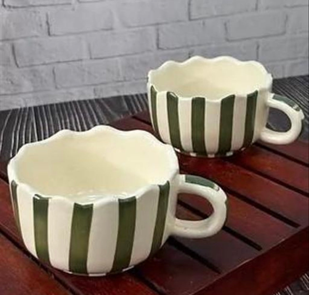 Green & Ivory Striped Mug