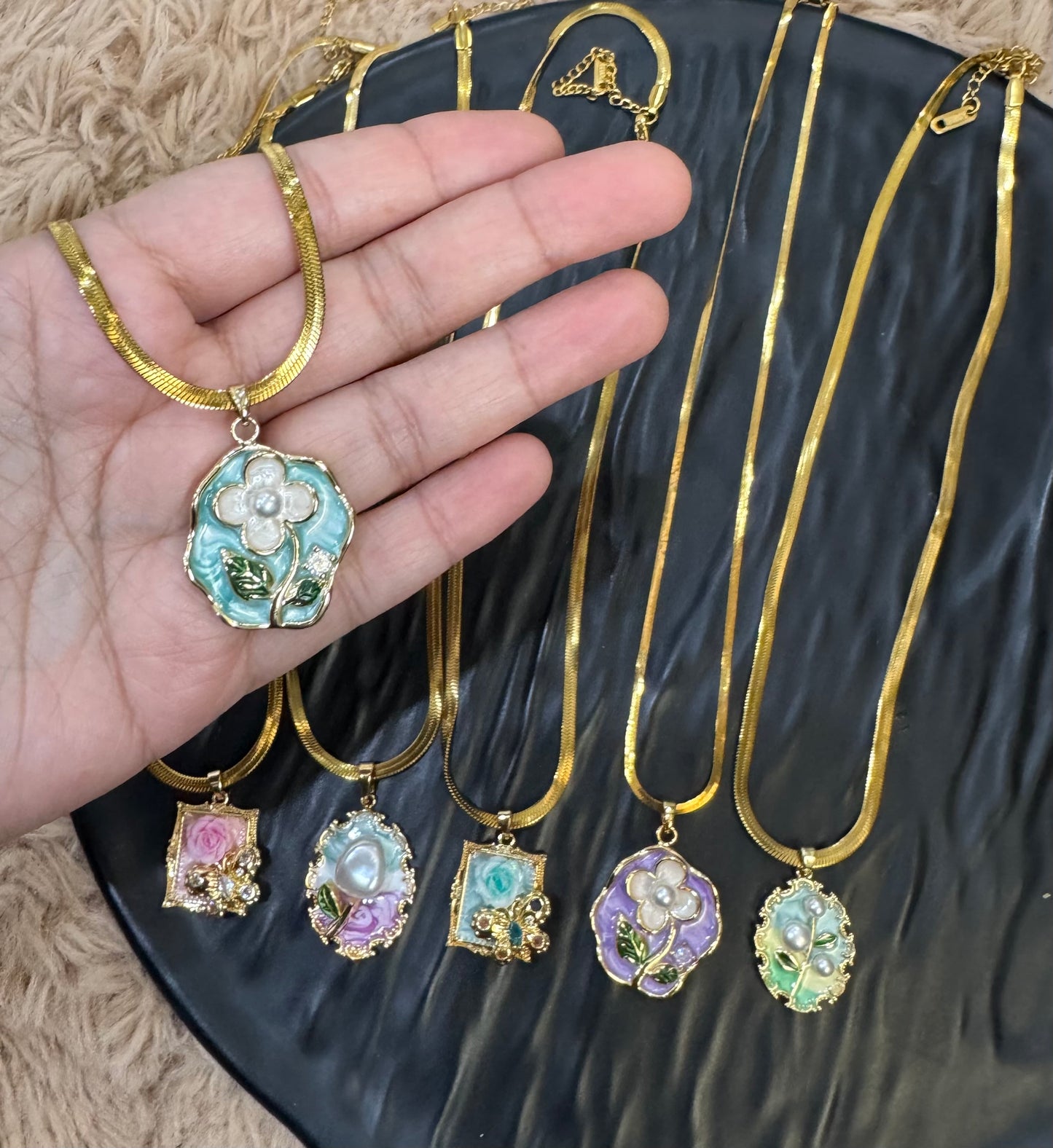 Classic Gold Plated Enamel Pendant (Random Design)