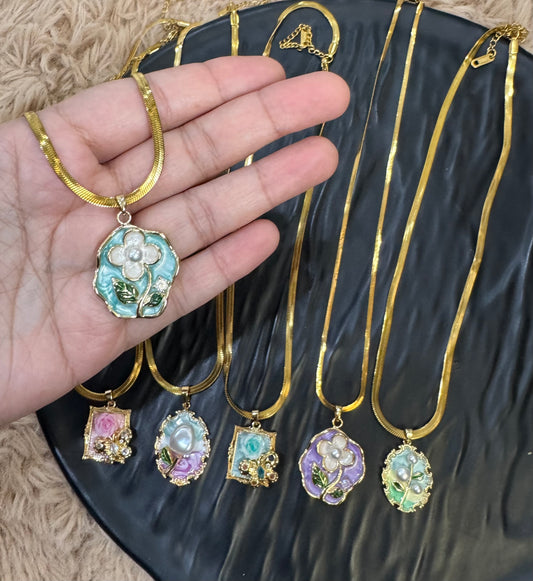 Classic Gold Plated Enamel Pendant (Random Design)