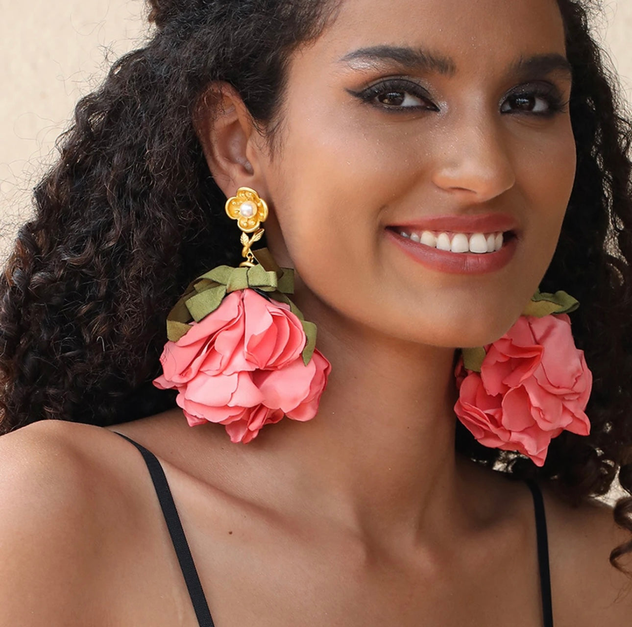 Satin Fabric Flower Earrings