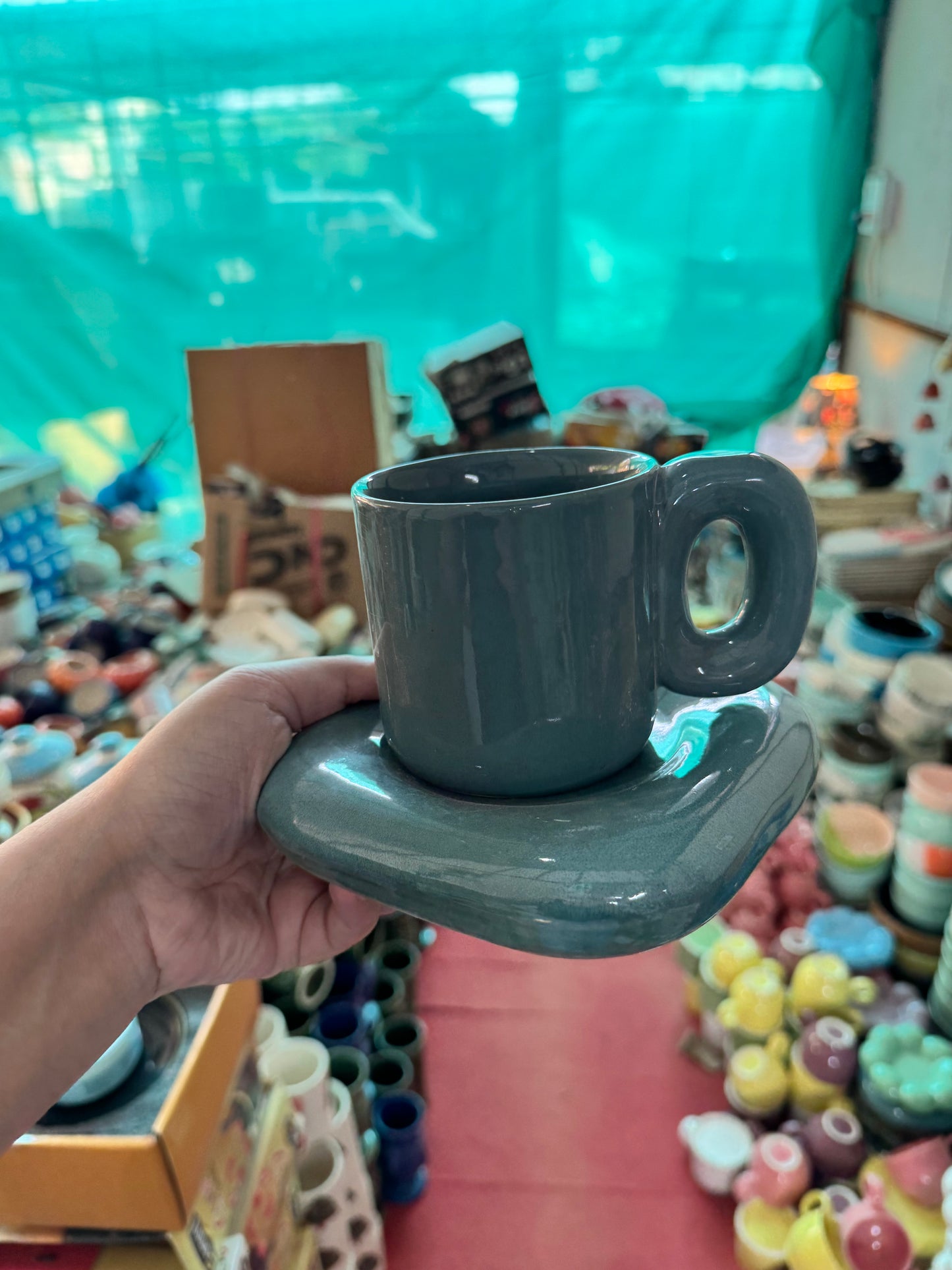 Chunky Mug with Square Saucer Set