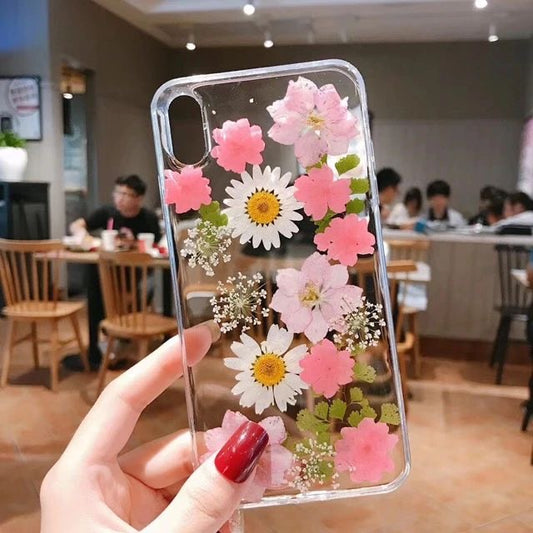 Floral mobile cover with real pressed flowers