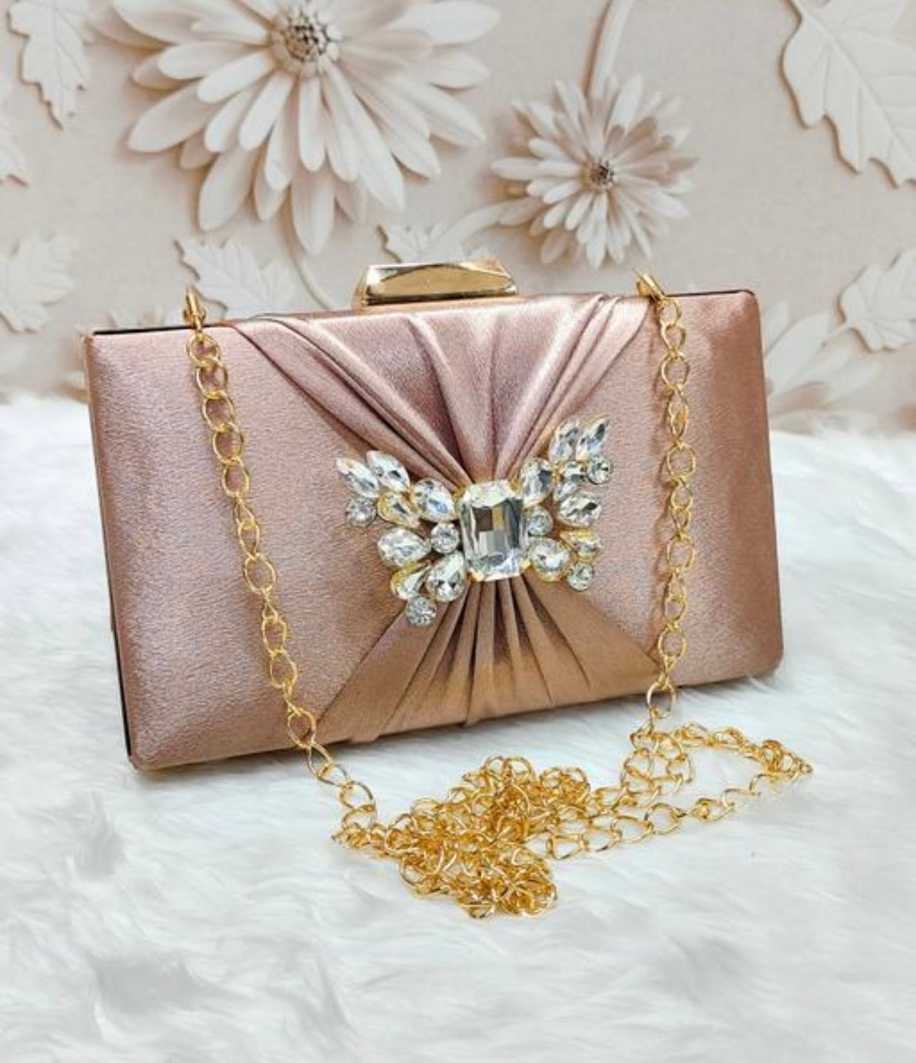 Elegant Satin Box Party Clutch Bag with Decorative Rhinestones Embellishments