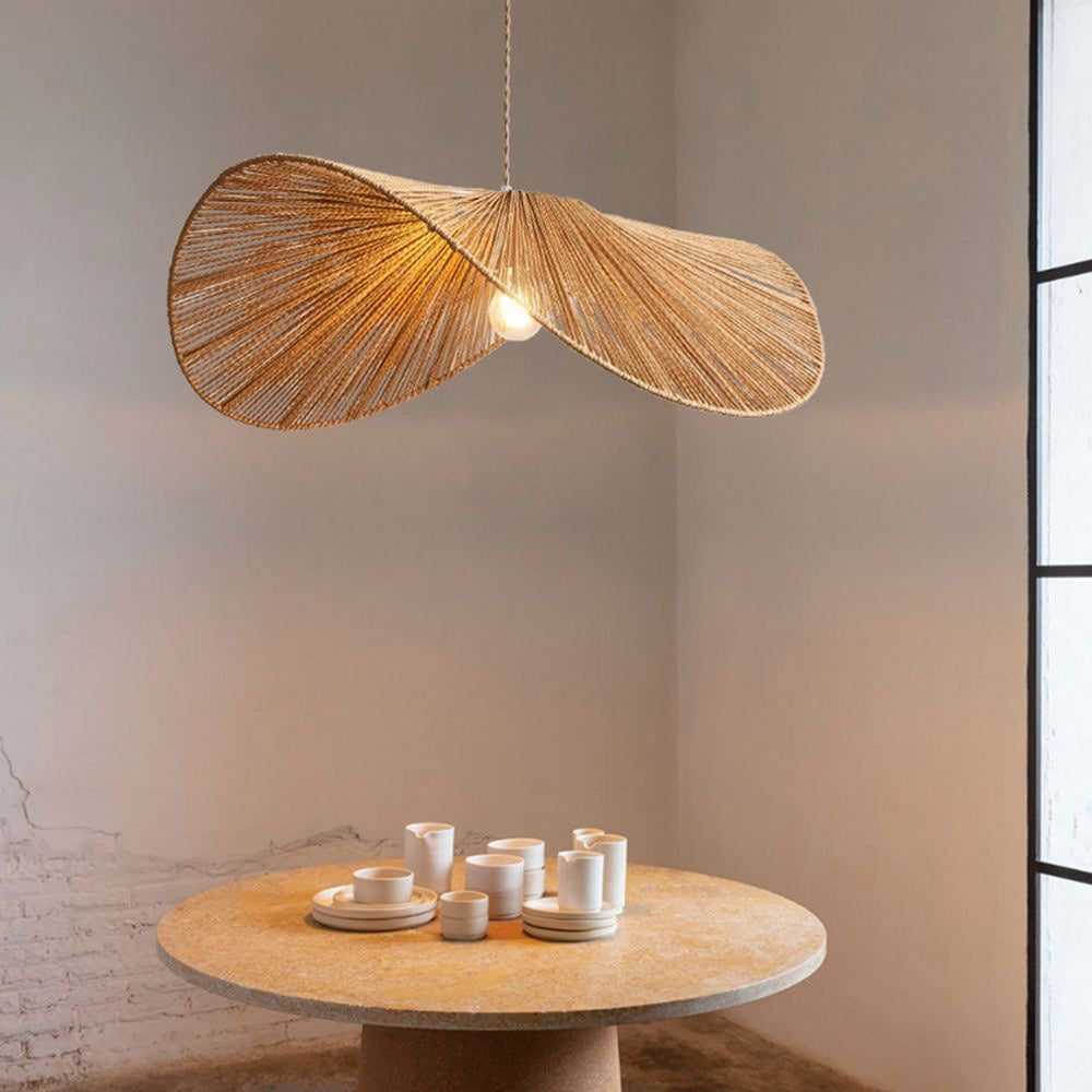 Farmhouse Rustic Rattan Woven Pendant Light | Straw Hat Modern Hanging Pendant Light