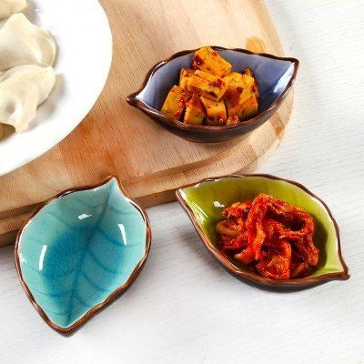 Ceramic Leaf Shaped Small Dip/Chutney Bowls - Set of 3