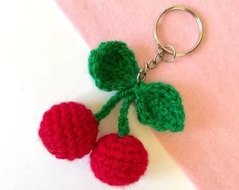 Handmade Crochet Cherry Keychain