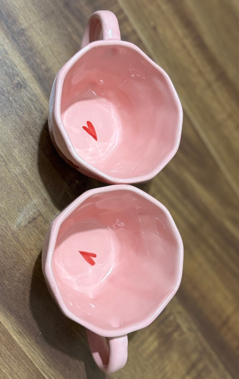 Red Hearts Print Pink Cups - Set of 2
