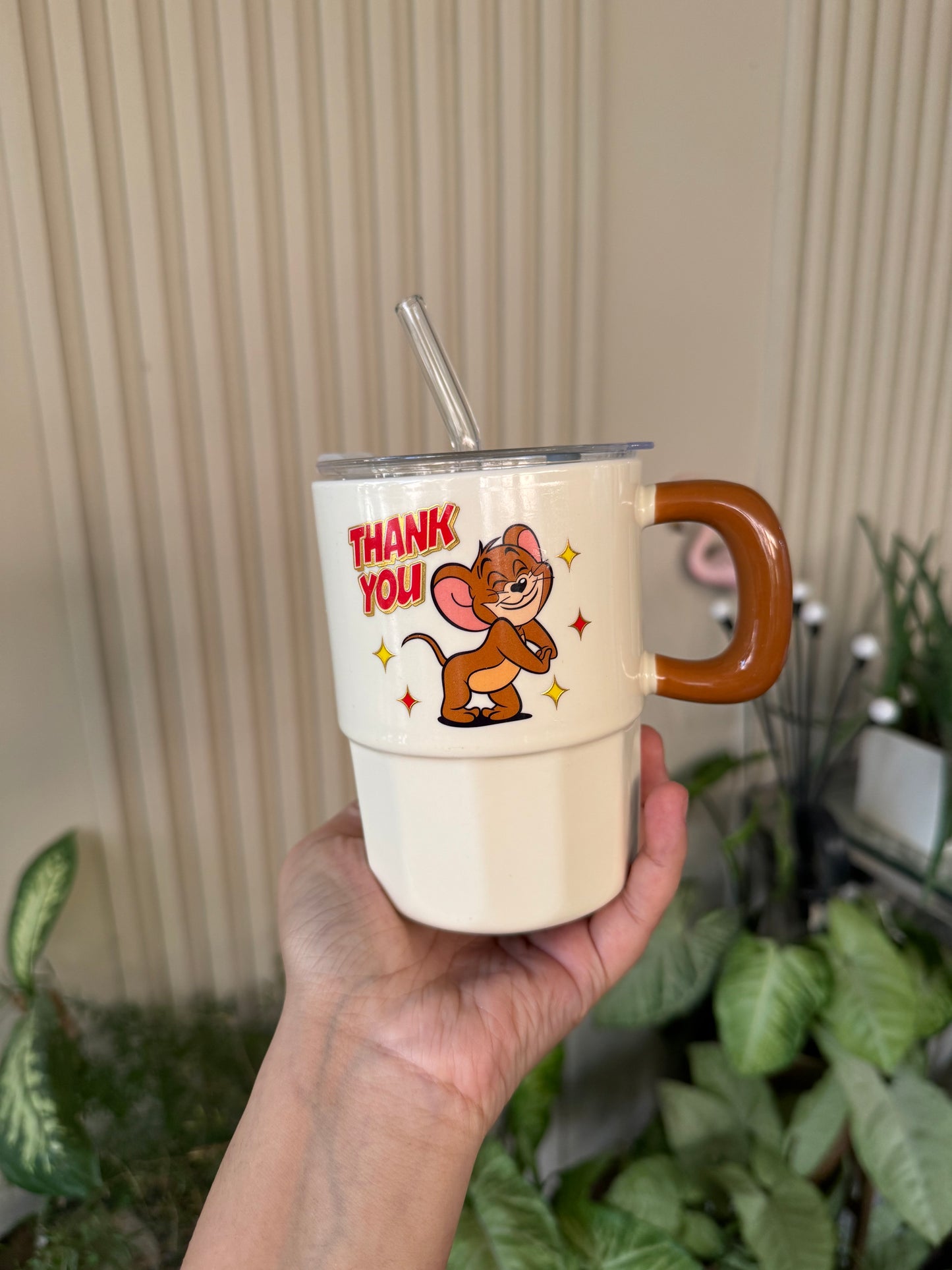 Tom & Jerry Chunky Mug with Lid & Straw