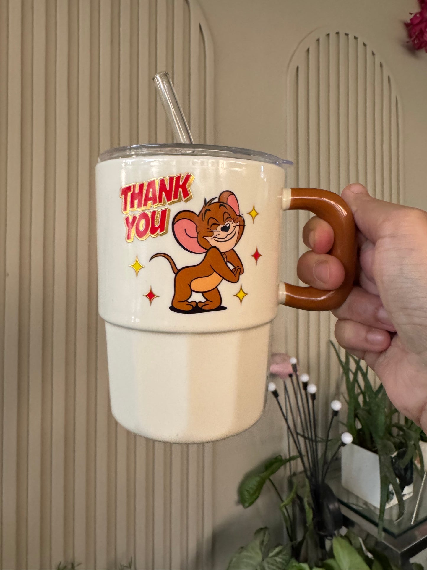 Tom & Jerry Chunky Mug with Lid & Straw