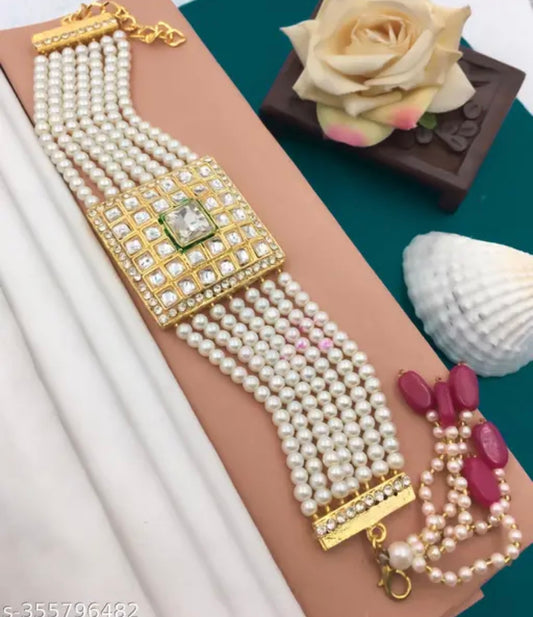Elegant Alloy Gold Plated Pearl Bracelet