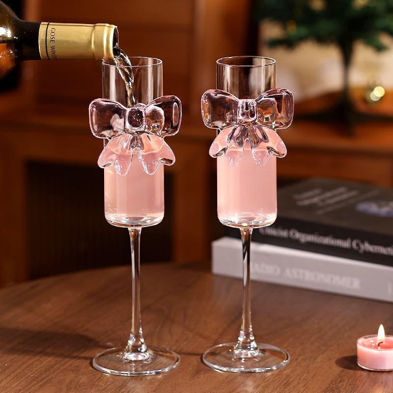 Exquisite Pink Bow Champagne Glass (Contains 2 Glasses)
