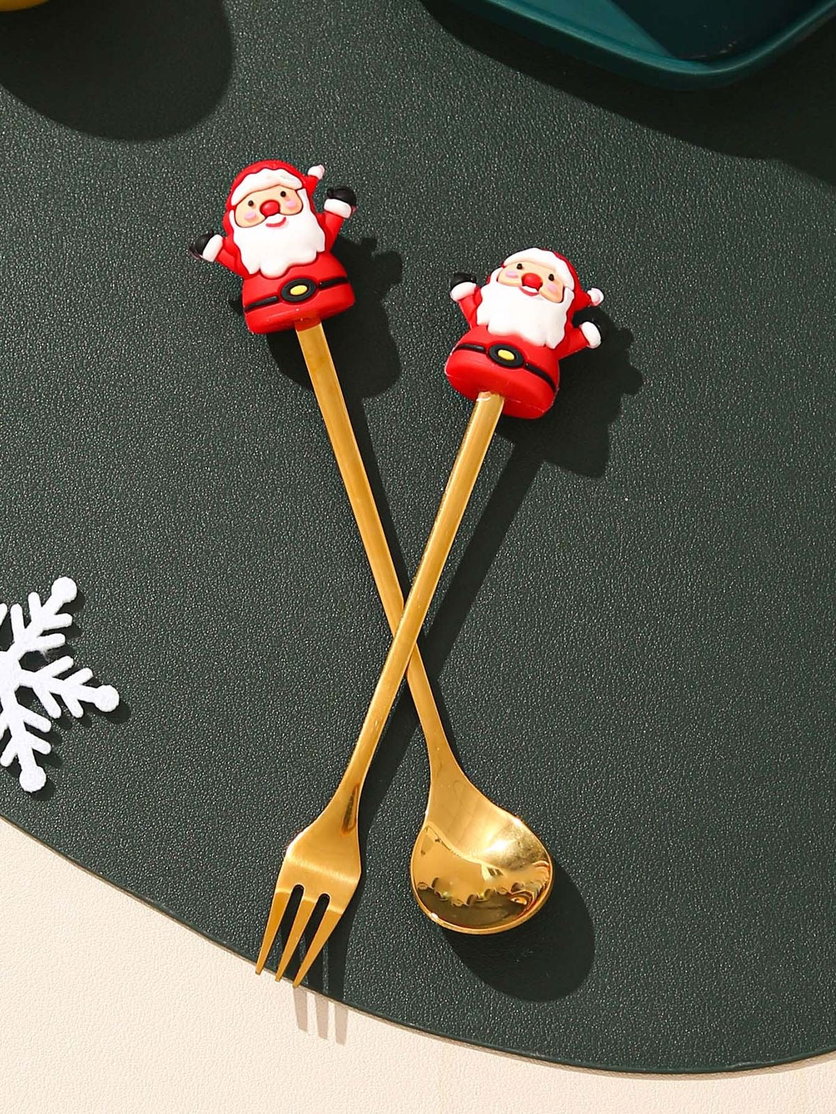 Cute Christmas Theme Cutlery - Gold Spoons & Forks Set