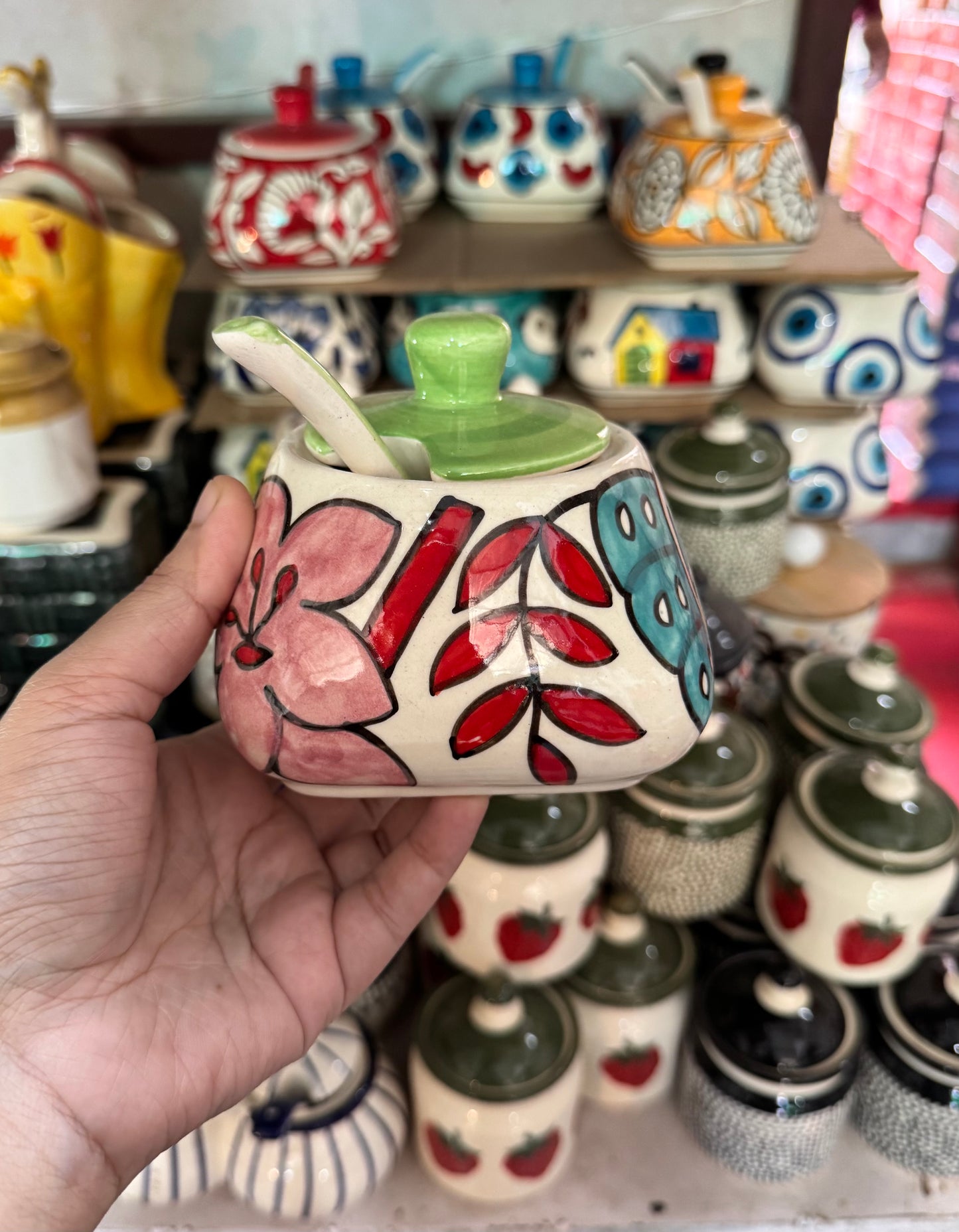 Pinteresty Handpainted Colorful Pickle Jar with Lid & Spoon