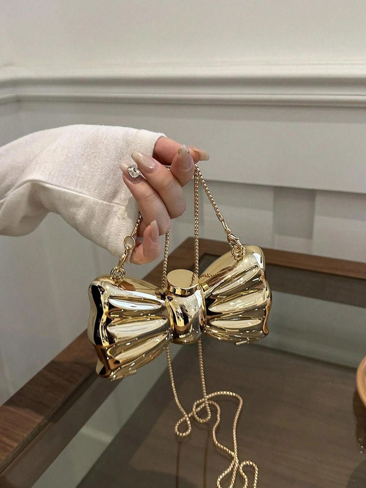Mini Metal Bow Crossbody Bag, Mini Gold Bow Sling Bag