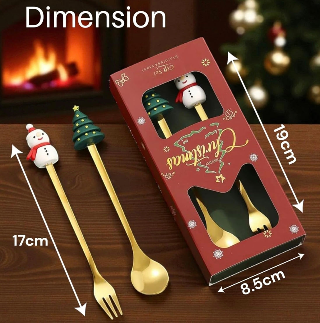 Cute Christmas Theme Cutlery - Gold Spoons & Forks Set