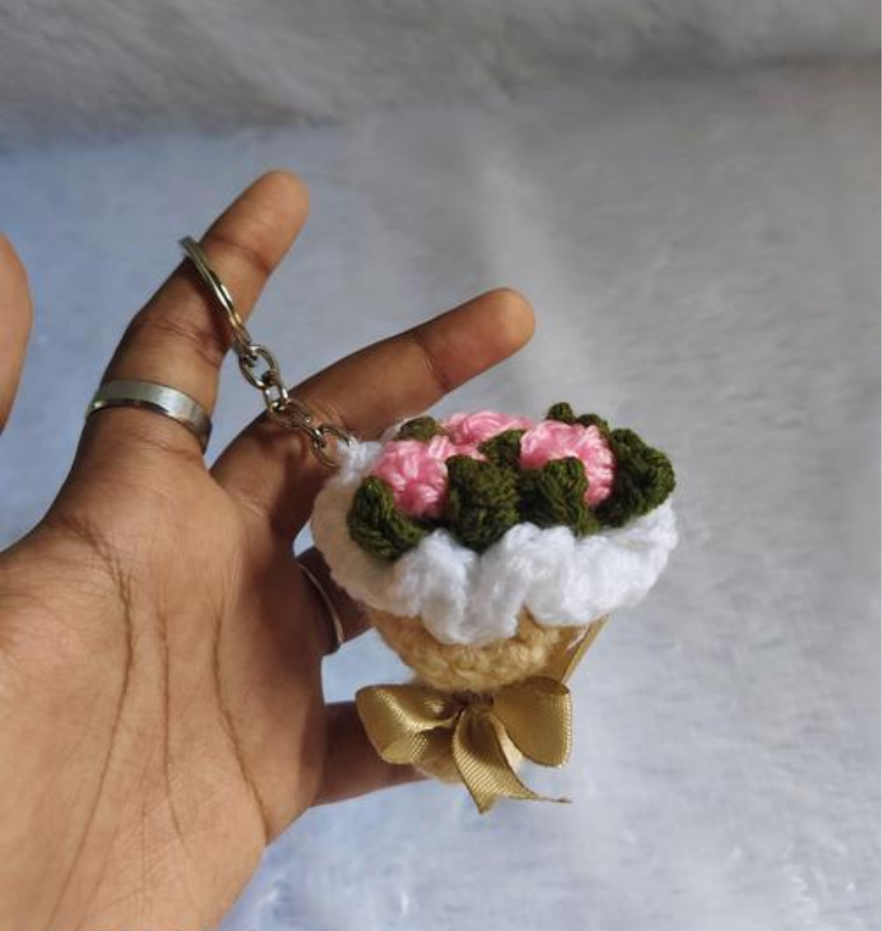 Crochet Mini Rose Bouquet Keychain