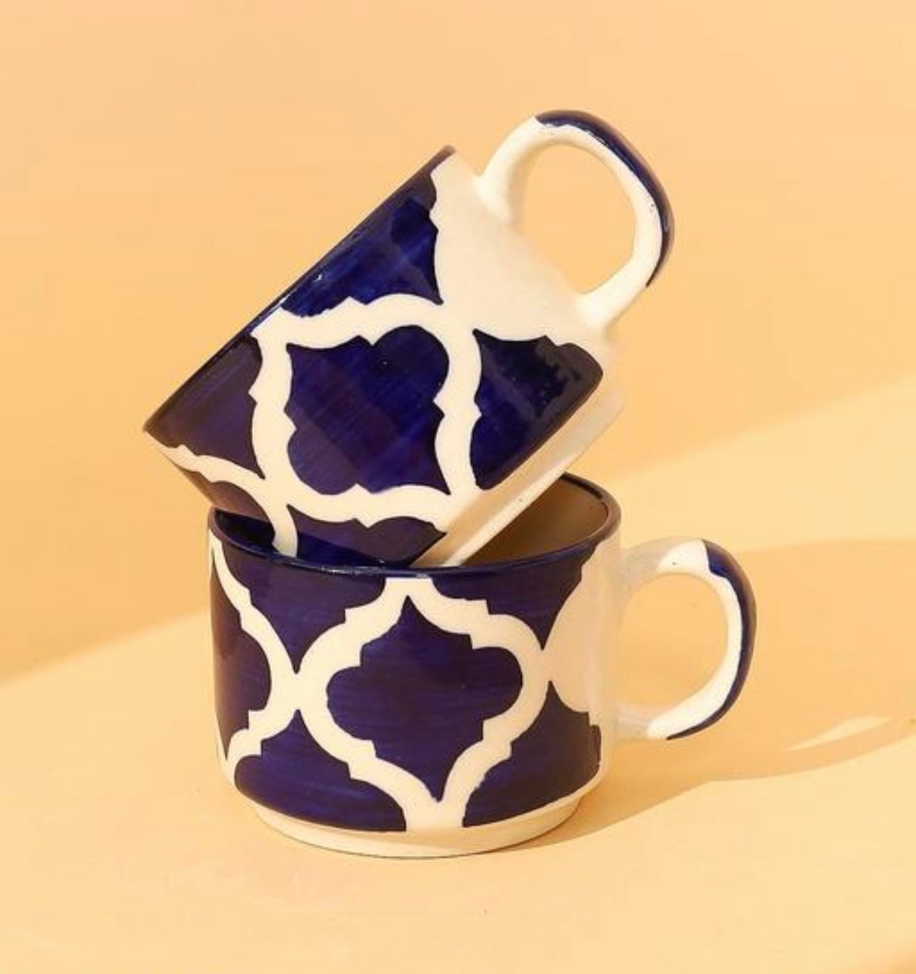 Moroccan Blue & White Ceramic Cups - Set of 6