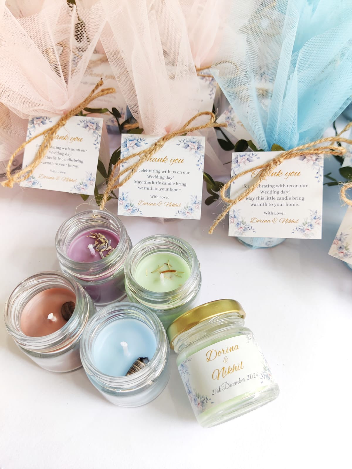 Votive Jar Candles for Return Gifts/Favours with Packaging & Personalised Tags