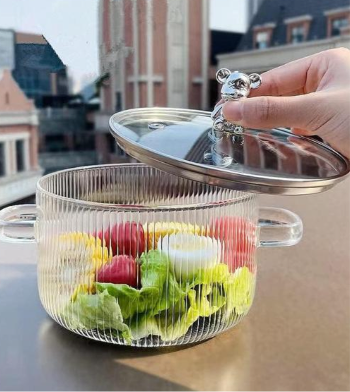 Large Glass Serving Bowl with Lid