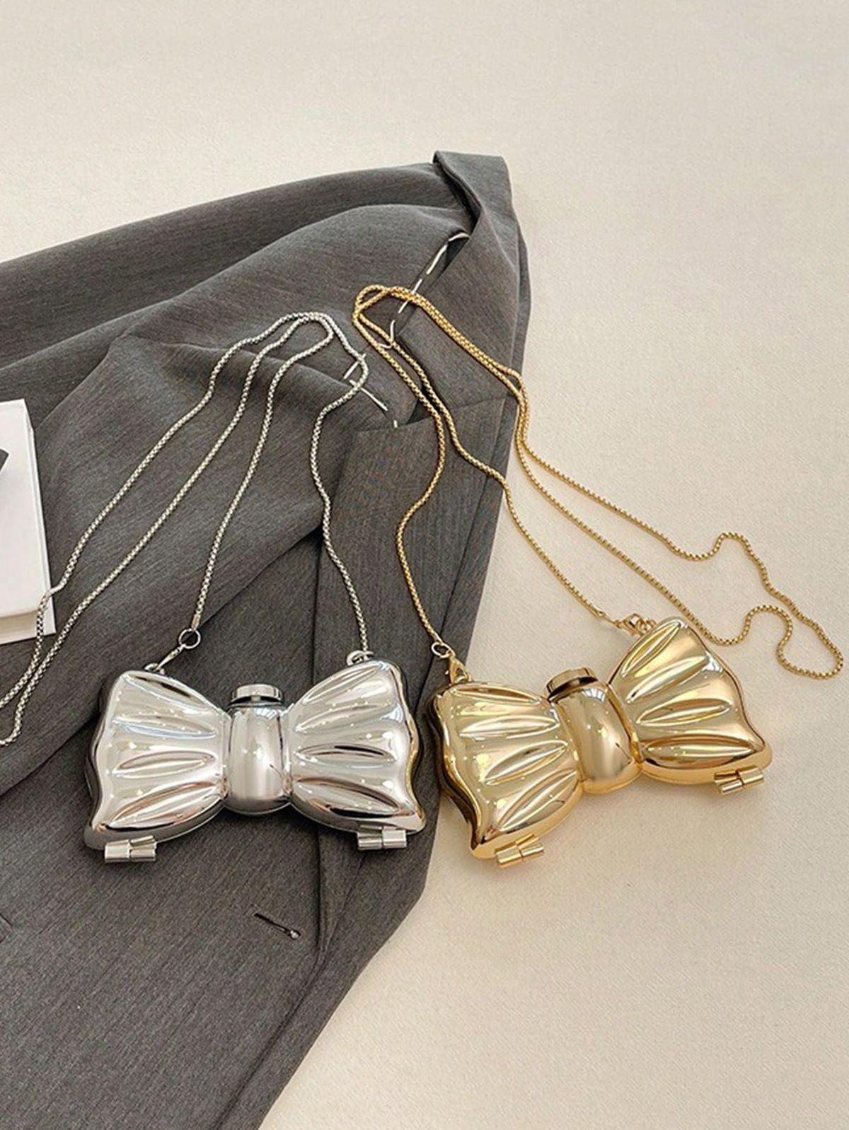 Mini Metal Bow Crossbody Bag, Mini Gold Bow Sling Bag