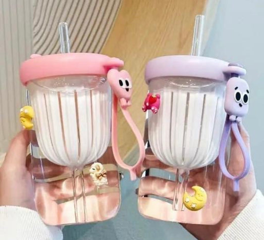 Cute Kawaii Boba Glass Tumbler with Straw & Lid