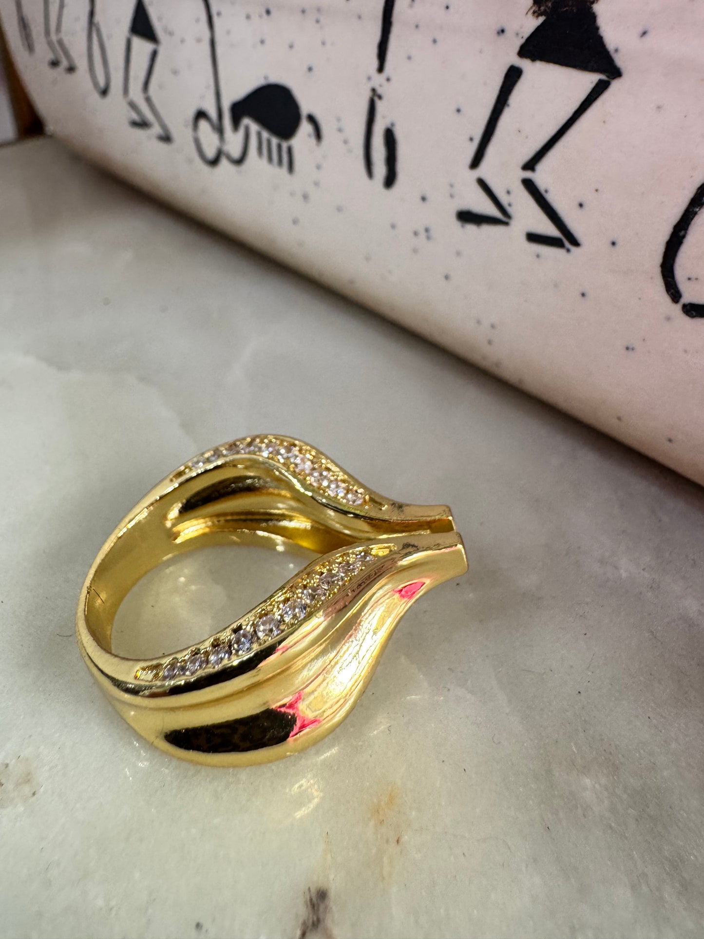 Elegant Gold Plated Rhinestones Studded Statement Ring