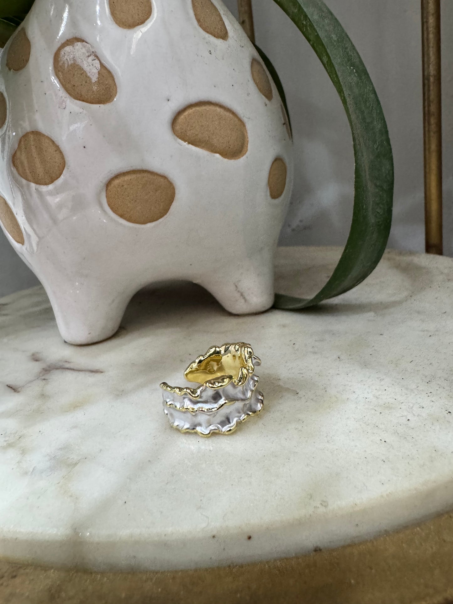 Irregular Silver & Gold Statement Adjustable Ring