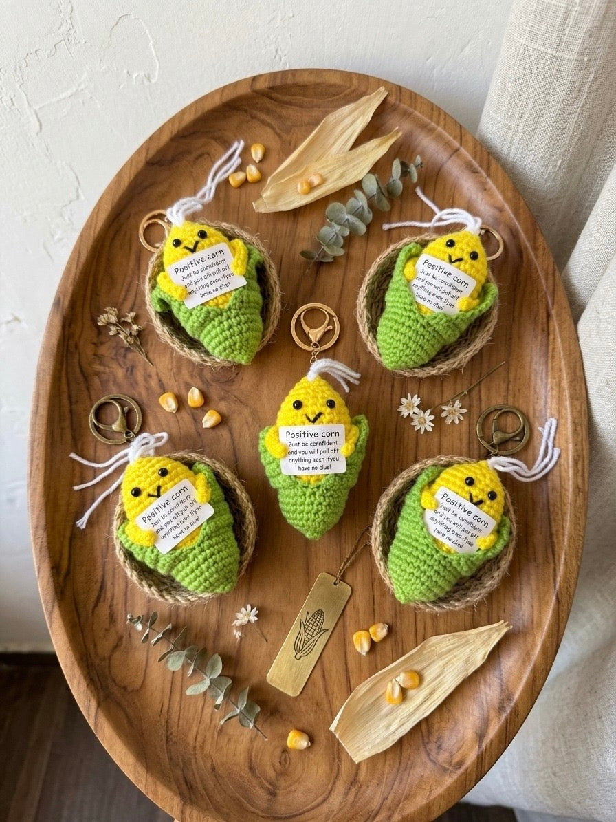 Adorable Smiling Crochet Keychains with Positive Message