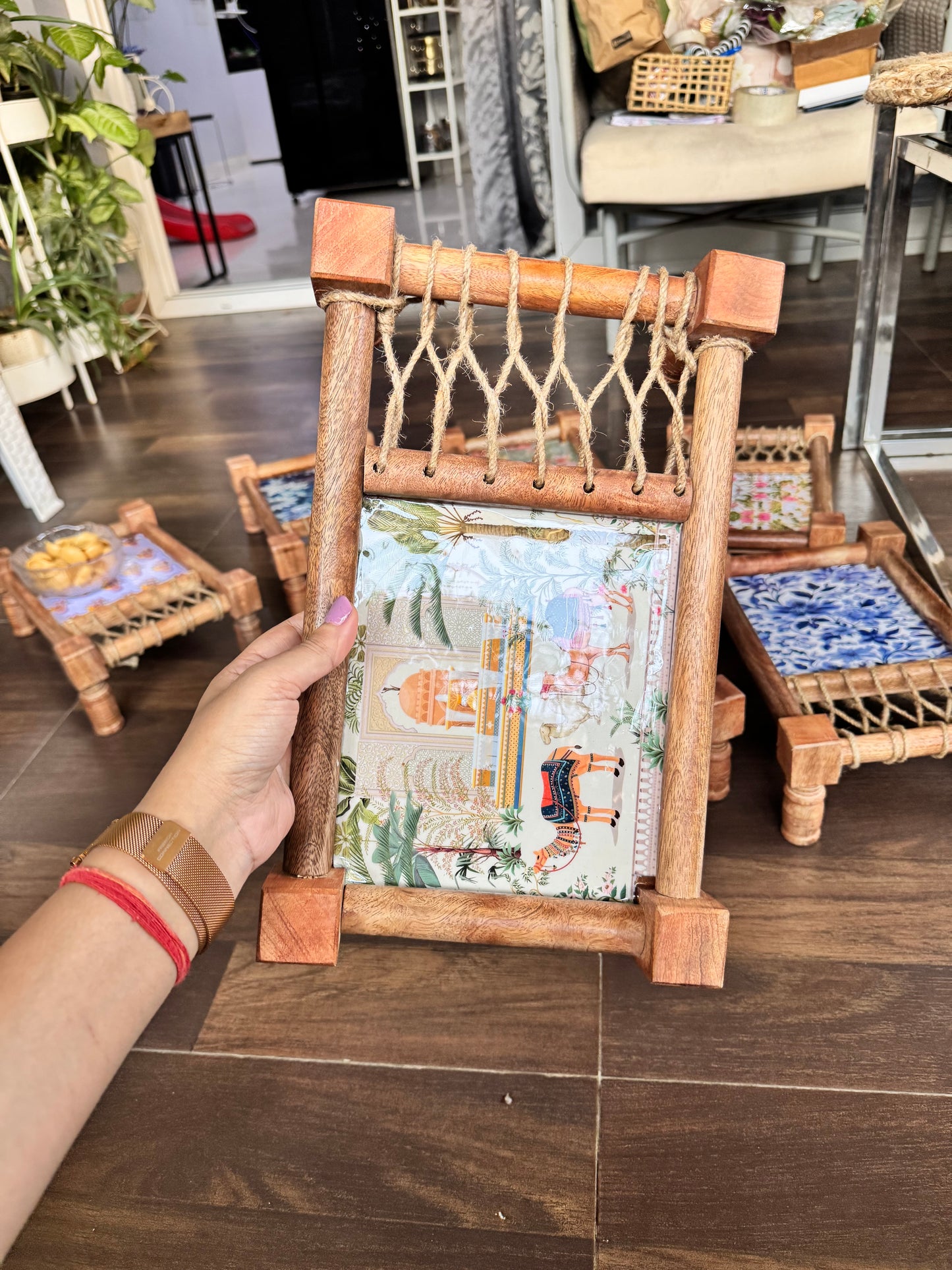Aapno Rajasthan Ethnic Print Wooden Khatiya/Cot Tray