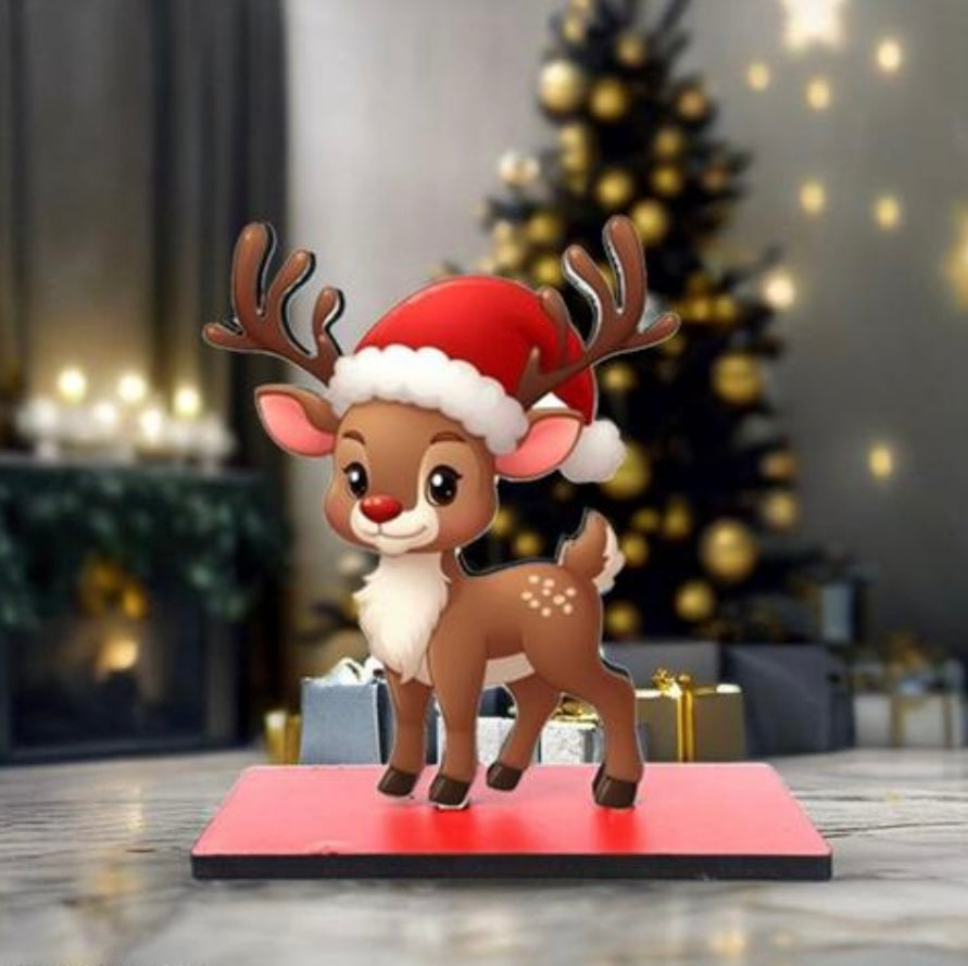 Wooden Tabletop Santa & Deer Combo