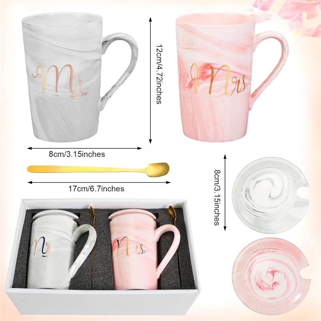 Mr & Mrs Mugs Set with Lid & Stirrer