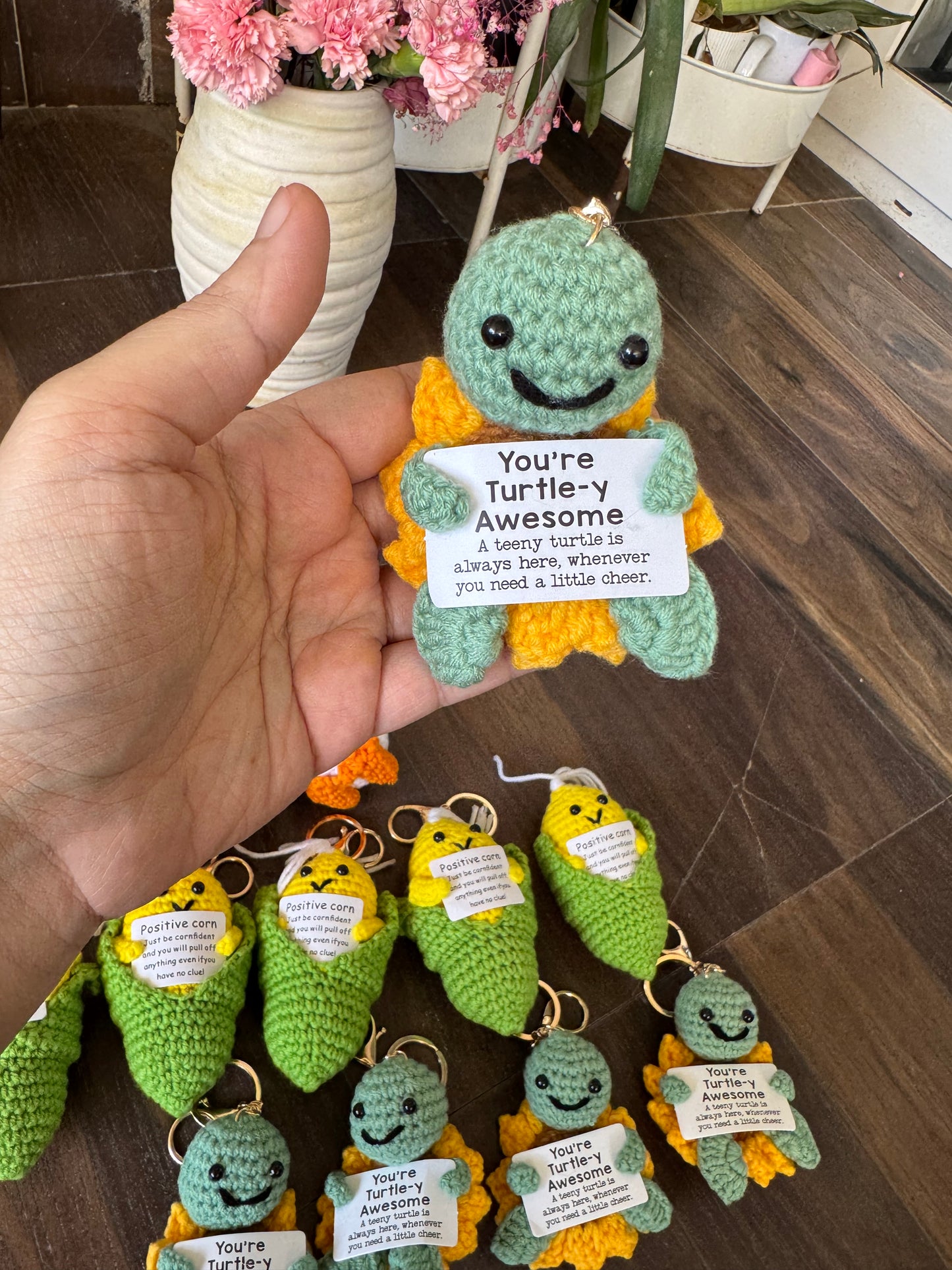 Adorable Smiling Crochet Keychains with Message