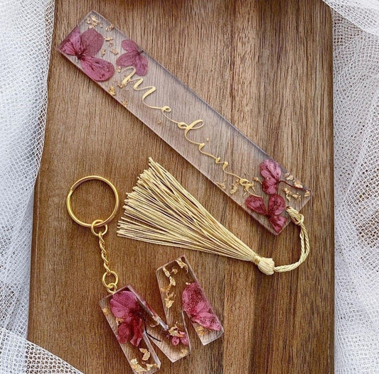 Customised Floral Bookmark & Initial Keychain Combo