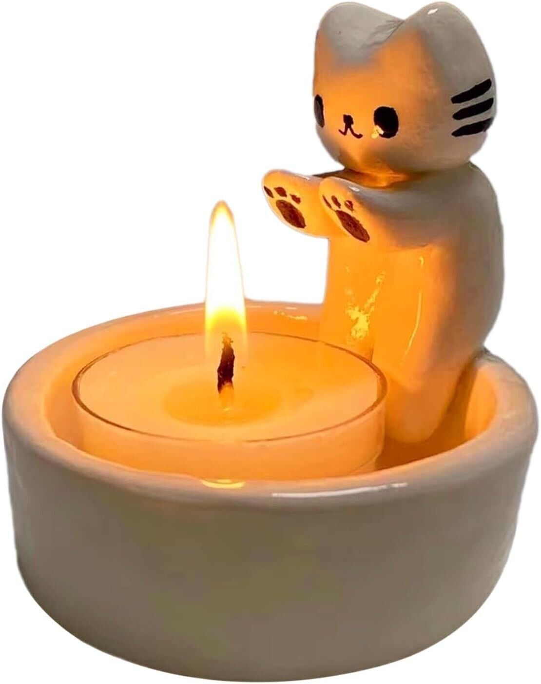 Cute Kitten Cat Candle Holder Warming Paws