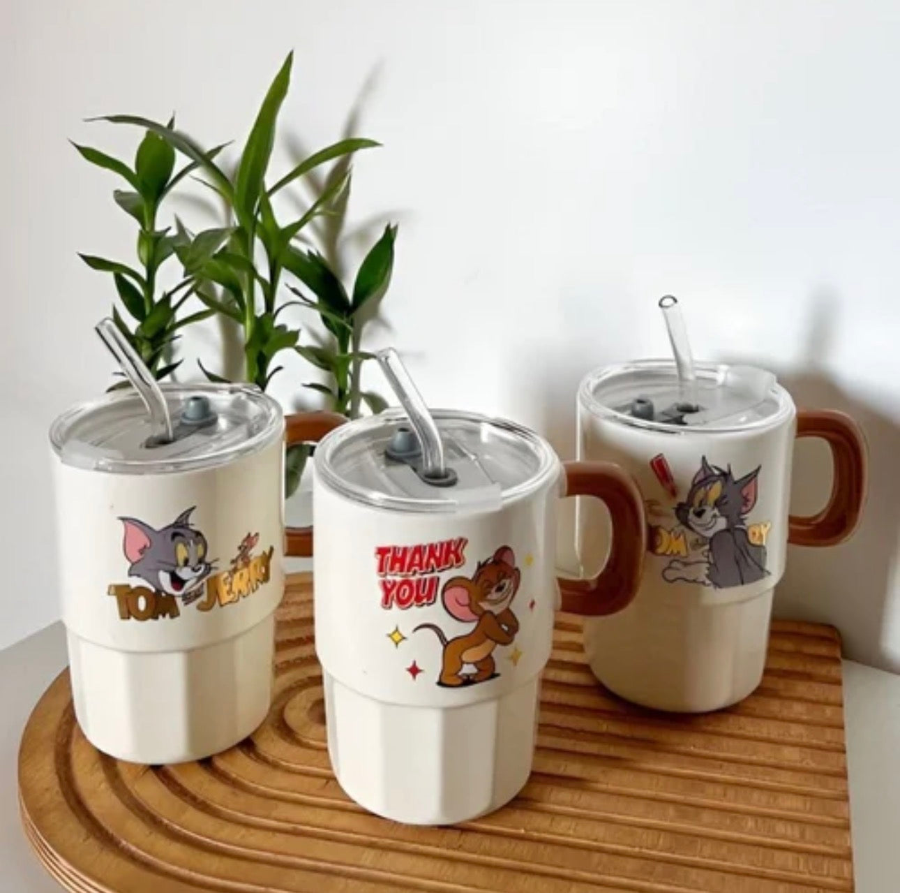Tom & Jerry Chunky Mug with Lid & Straw