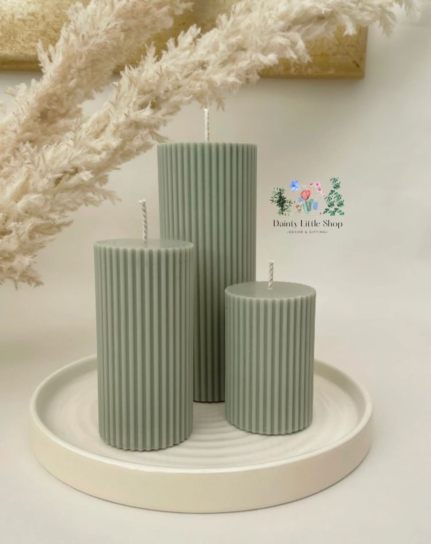 Ribbed Pillar Candles - Set of 3