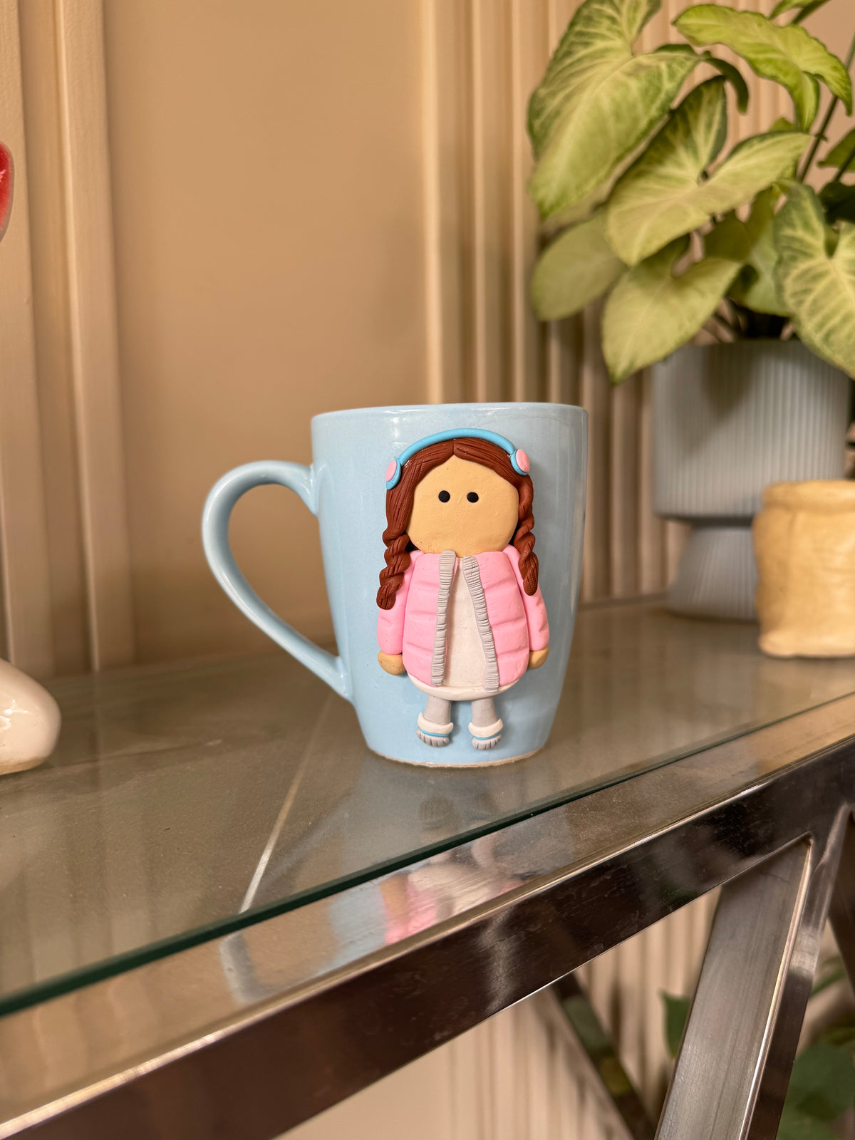 Cute Girl in Winter Clothes Handmade Ceramic Mug (250 ml)