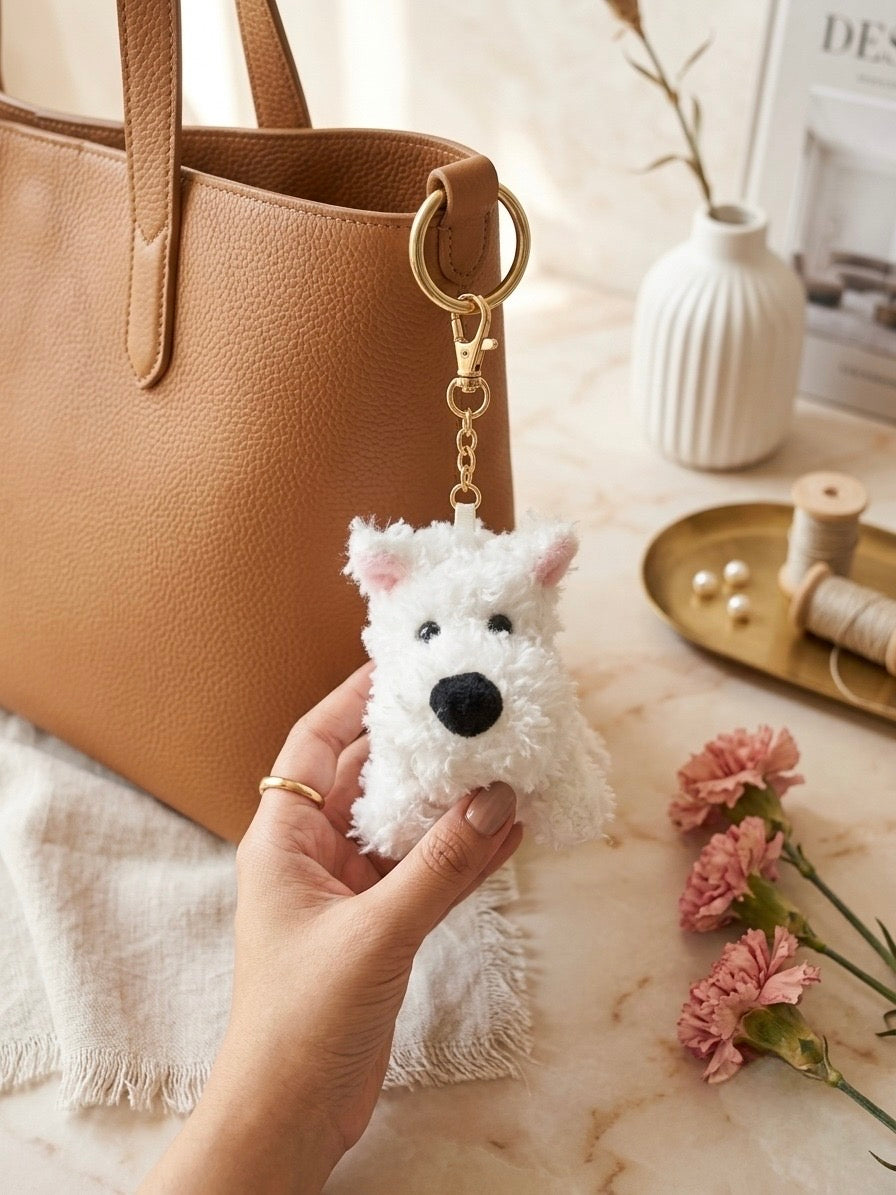 Cute White Scottish Terrier Dog Keychain/Bag Charm