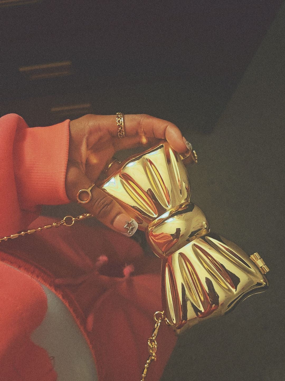 Mini Metal Bow Crossbody Bag, Mini Gold Bow Sling Bag