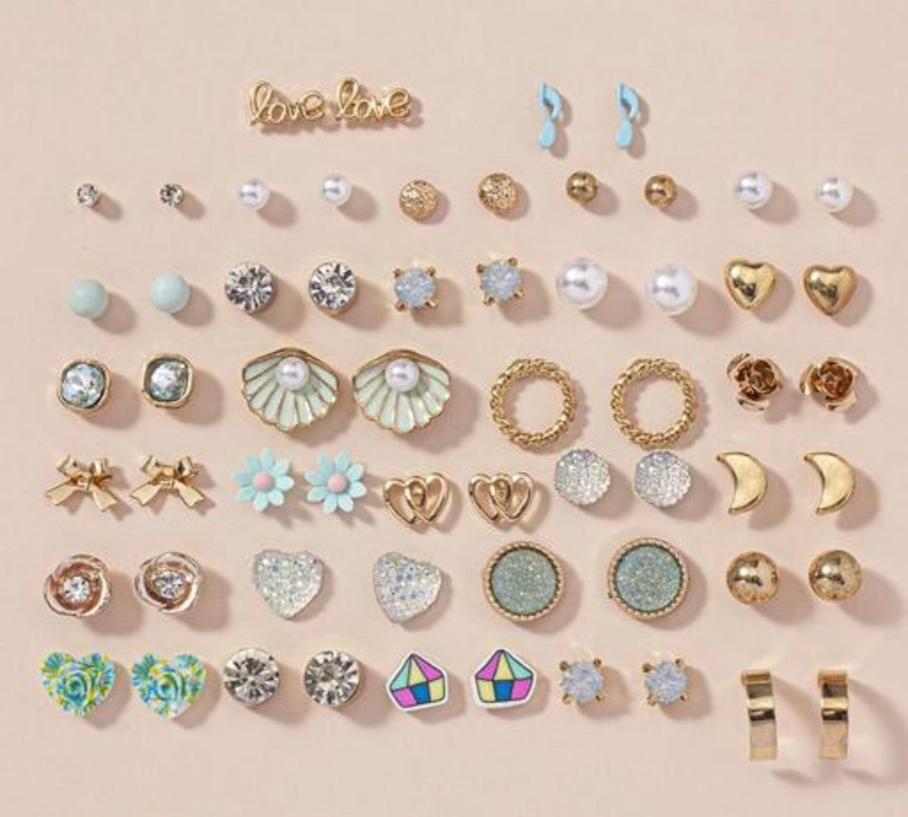 Premium Gold Plated Multicolour Studs Earrings (30 Pairs)