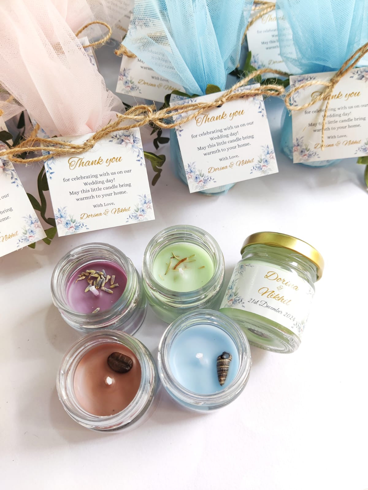 Votive Jar Candles for Return Gifts/Favours with Packaging & Personalised Tags