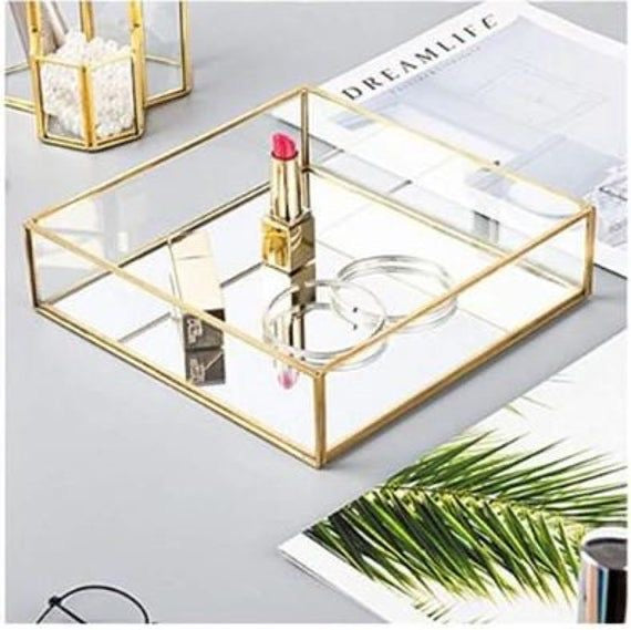 Gold Square Mirror Vanity Tray