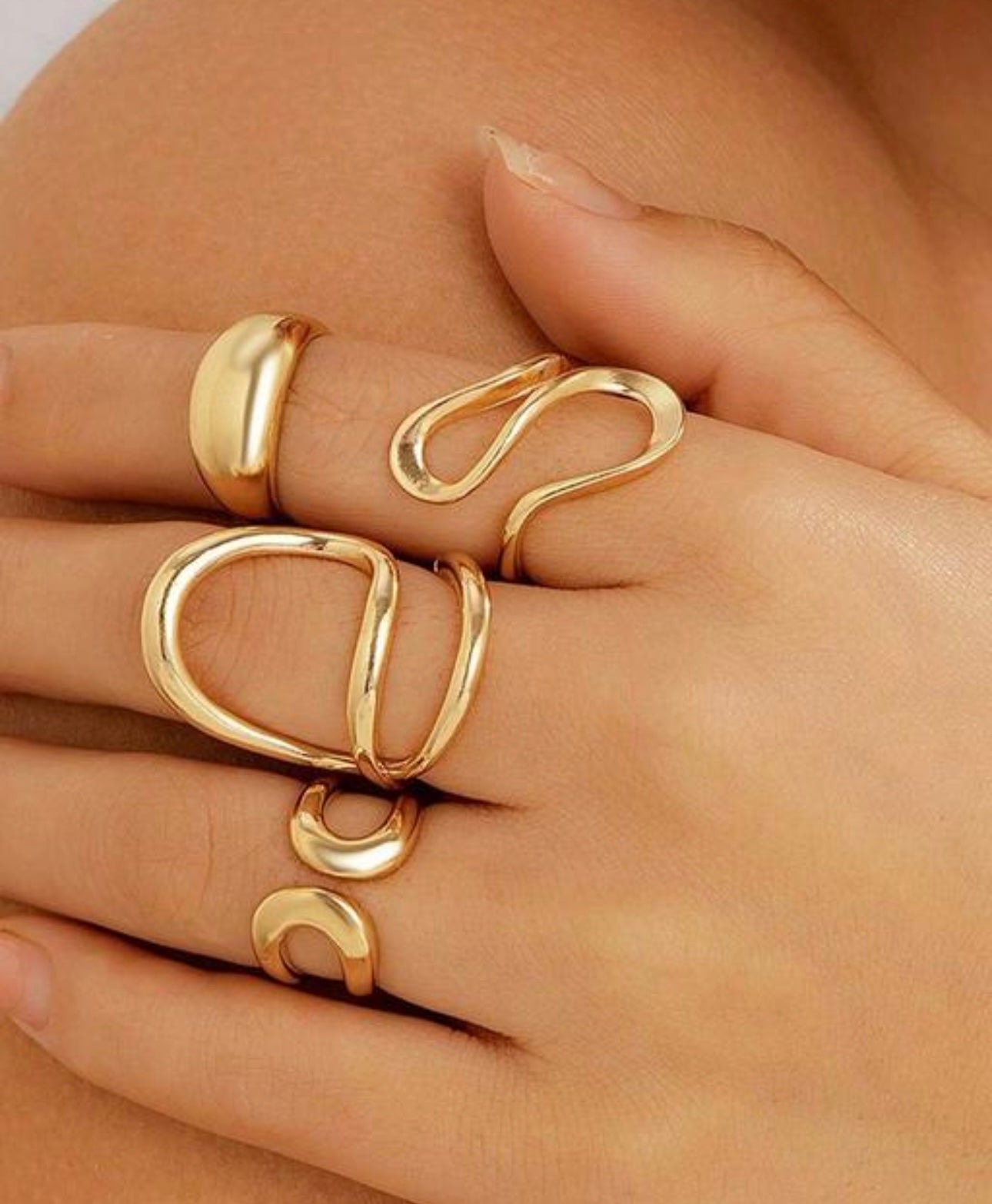 Set of 4 Chic Geometric Irregular Adjustable Rings