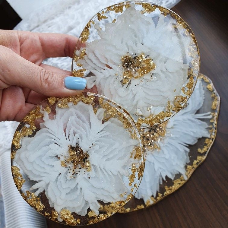 White Bloom Luxe Coasters Set