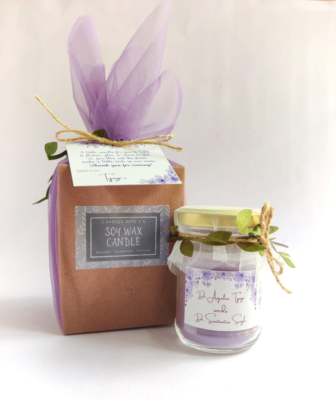 Votive Jar Candles for Return Gifts/Favours with Packaging & Personalised Tags