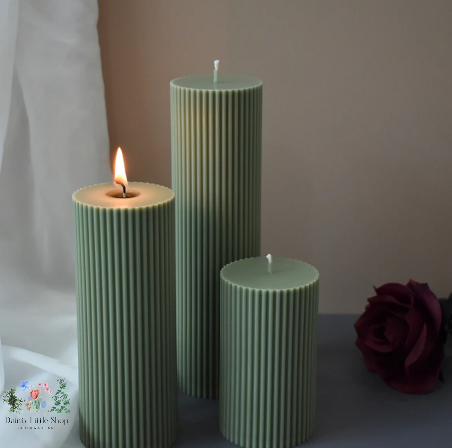 Ribbed Pillar Candles - Set of 3