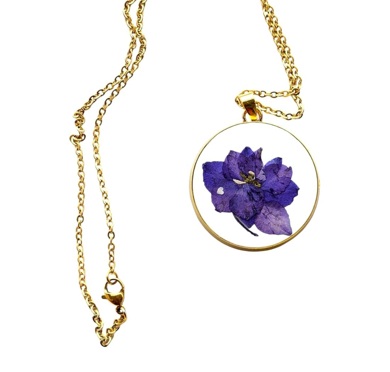 Real Delphinium Consolida Purple Larkspur Flower Pendant