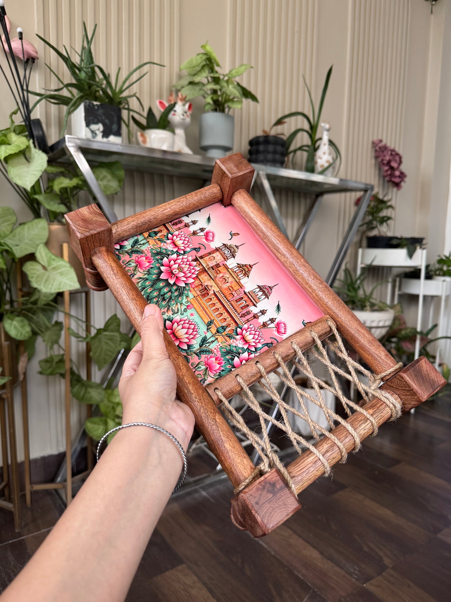 Rustic “Jaipur” Print Wooden Khatiya Tray/ Khaat Tray / Khaat Platter / Khatiya Platter / Cot Tray