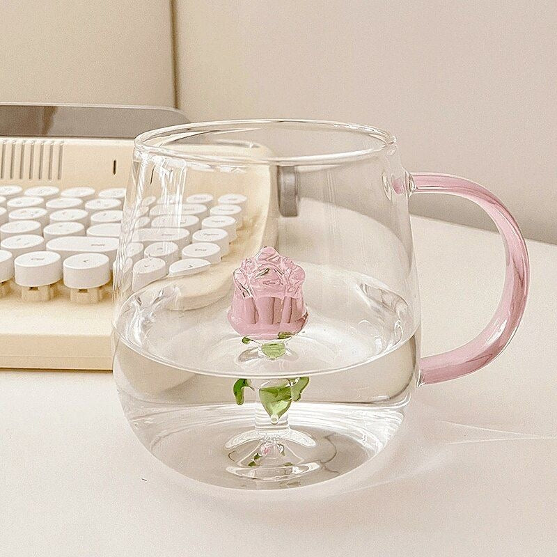 Aesthetic 3D Crystal Rose Inside Mug